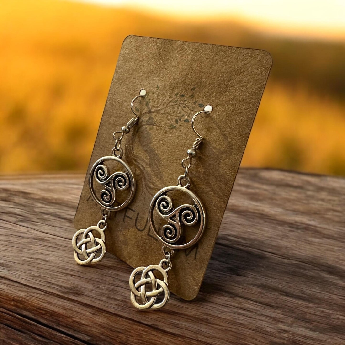 Handmade Triskelion Knot Earrings – Celtic Dangle Jewelry for Sensitive Ears – 1.5” Drop