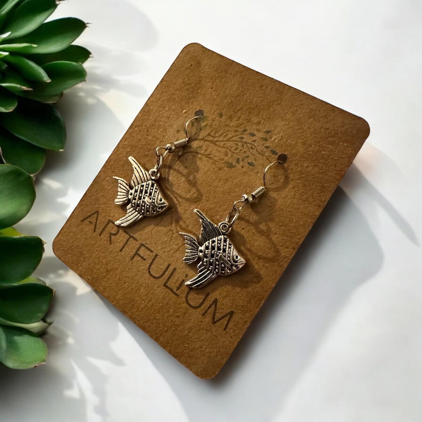 Handmade Angelfish Dangle Earrings – Pewter Jewelry with Hypoallergenic Hooks – Ocean-Inspired Gift for Her