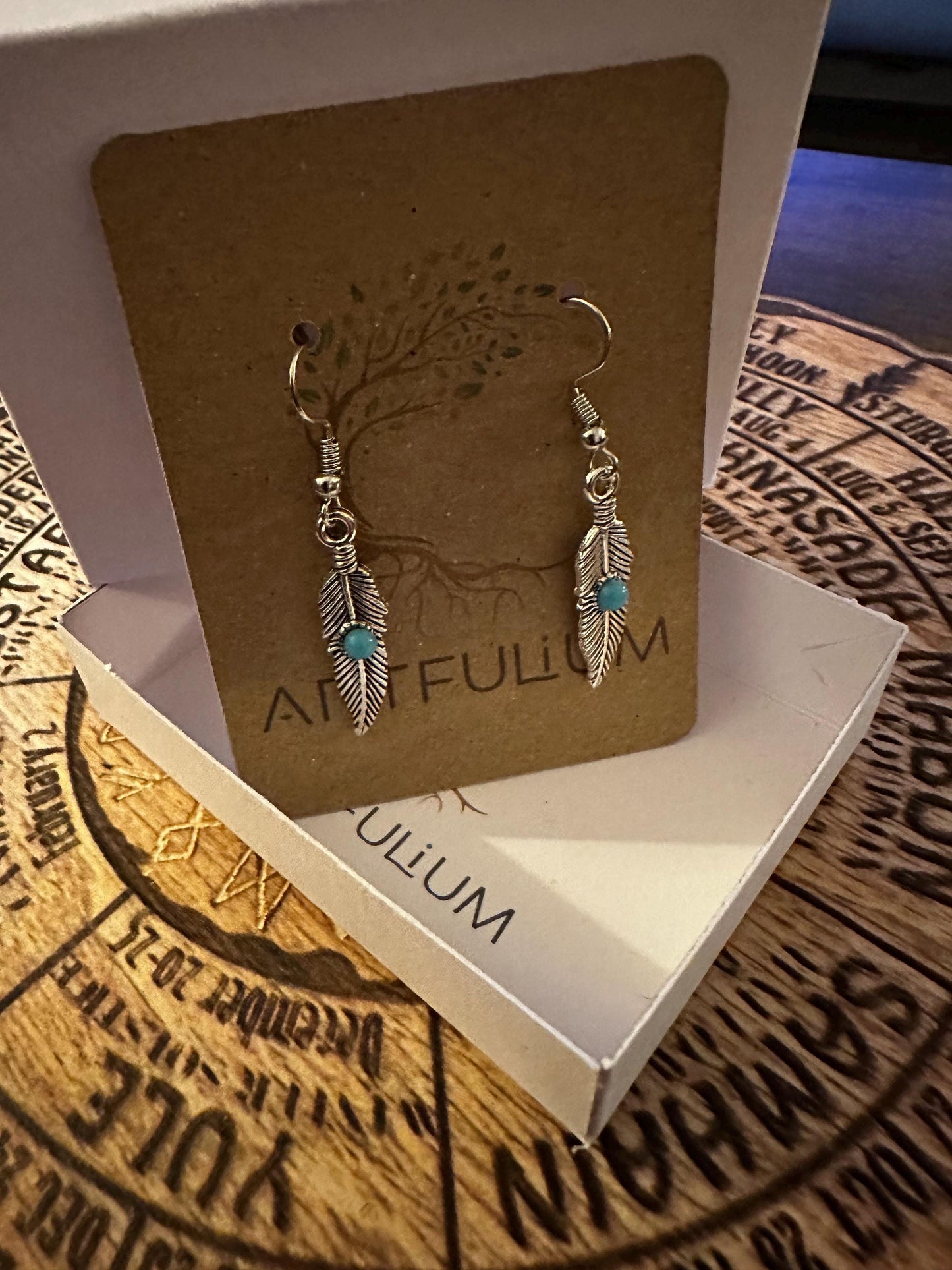 Blue Accent Feather Earrings | Nature-Inspired Hypoallergenic Jewelry
