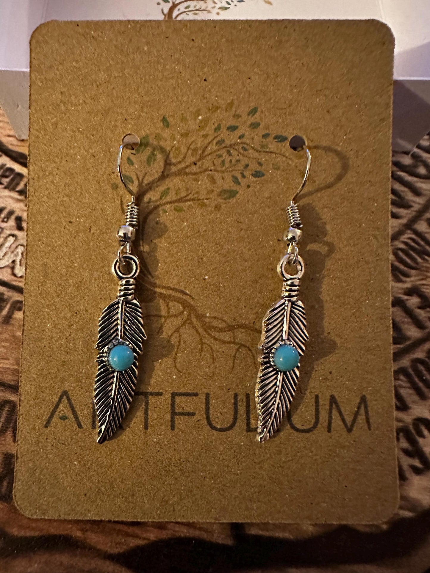Blue Accent Feather Earrings | Nature-Inspired Hypoallergenic Jewelry