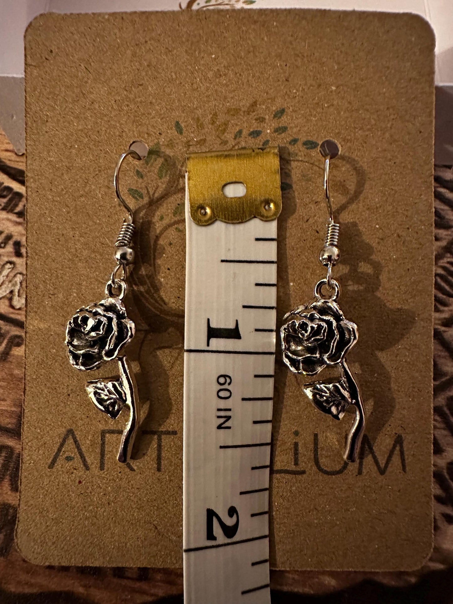 Rose Earrings - Zinc Alloy Dangle Earrings on Hypoallergenic Stainless Steel Hooks