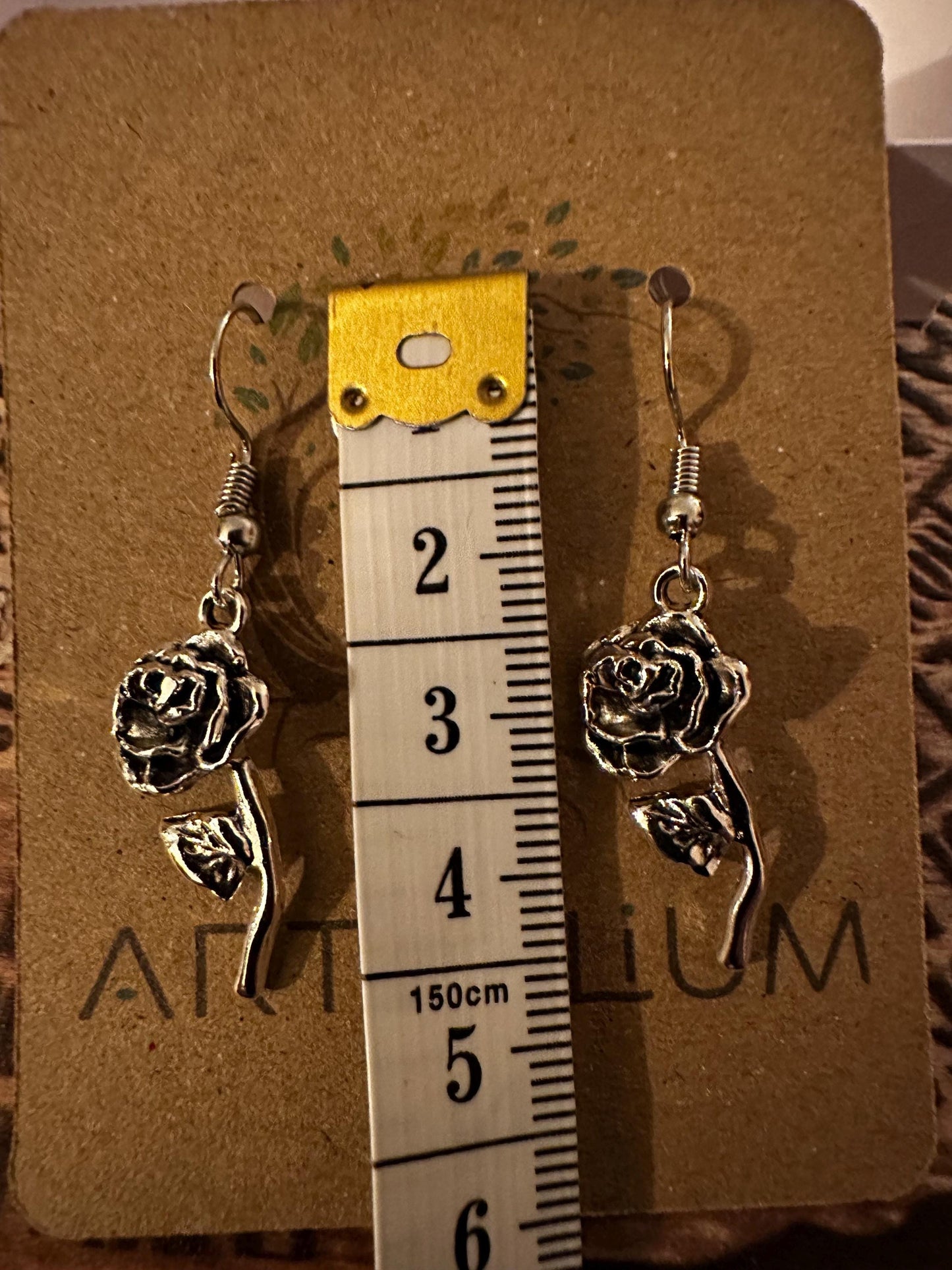 Rose Earrings - Zinc Alloy Dangle Earrings on Hypoallergenic Stainless Steel Hooks