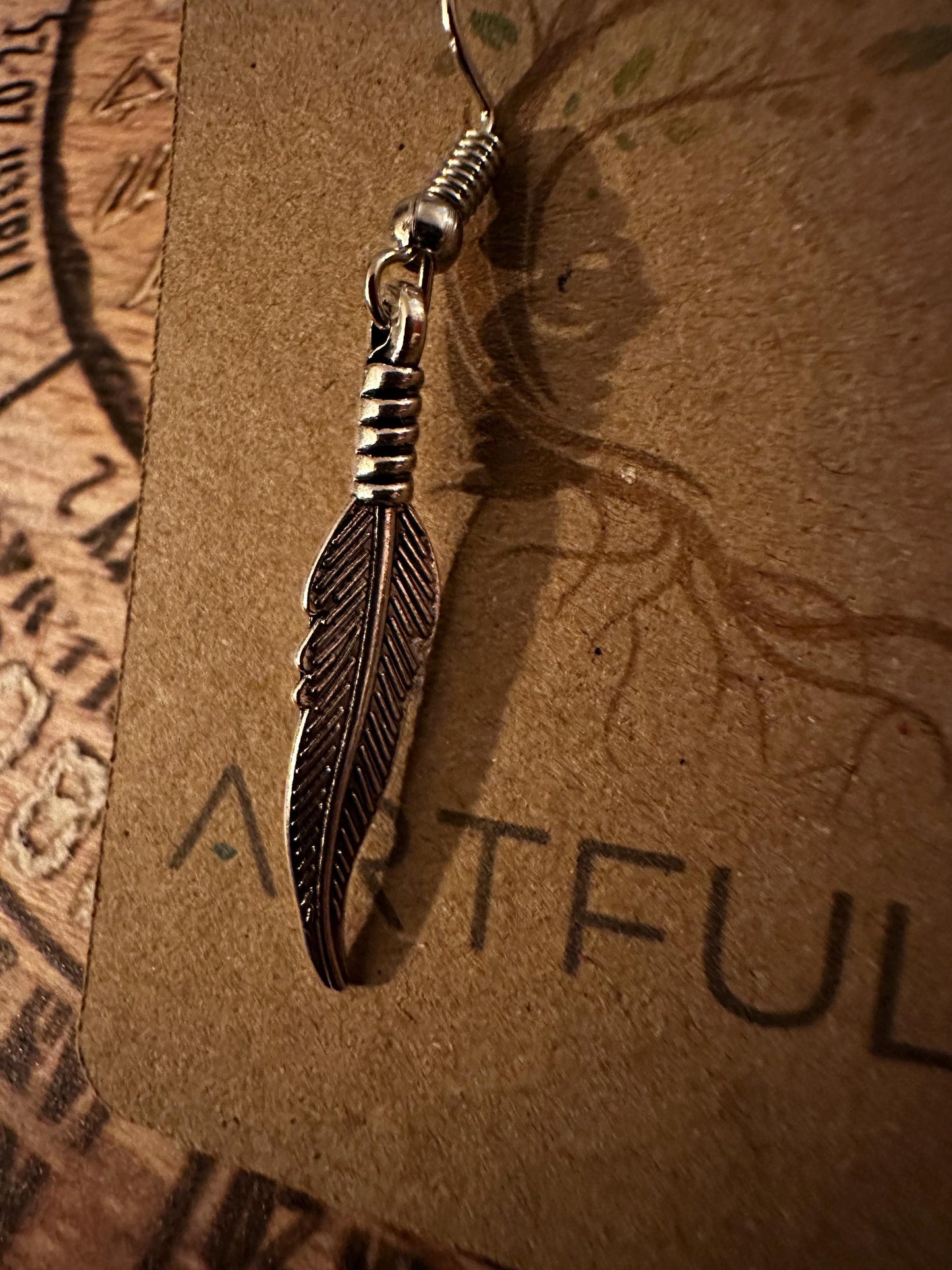 Delicate Single Feather Dangle Earrings | Nature-Inspired Jewelry