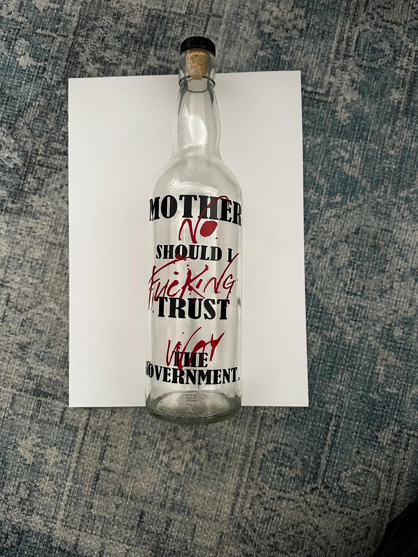Pink Floyd 'Mother' Lyrics Glass Bottle | Handmade Vinyl Art Decor | Explicit Song Quote Gift for Fans | The Wall Inspired