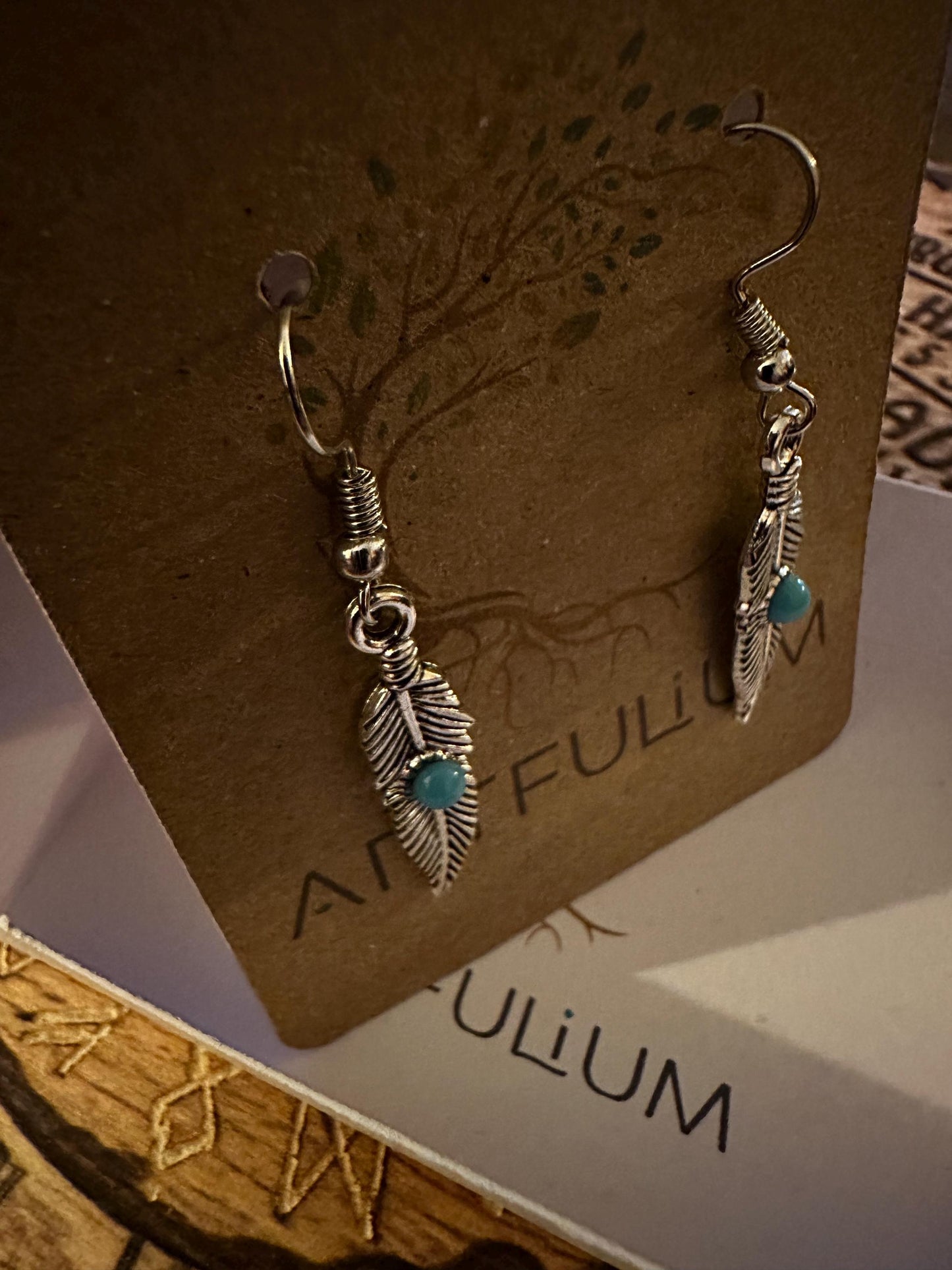 Blue Accent Feather Earrings | Nature-Inspired Hypoallergenic Jewelry