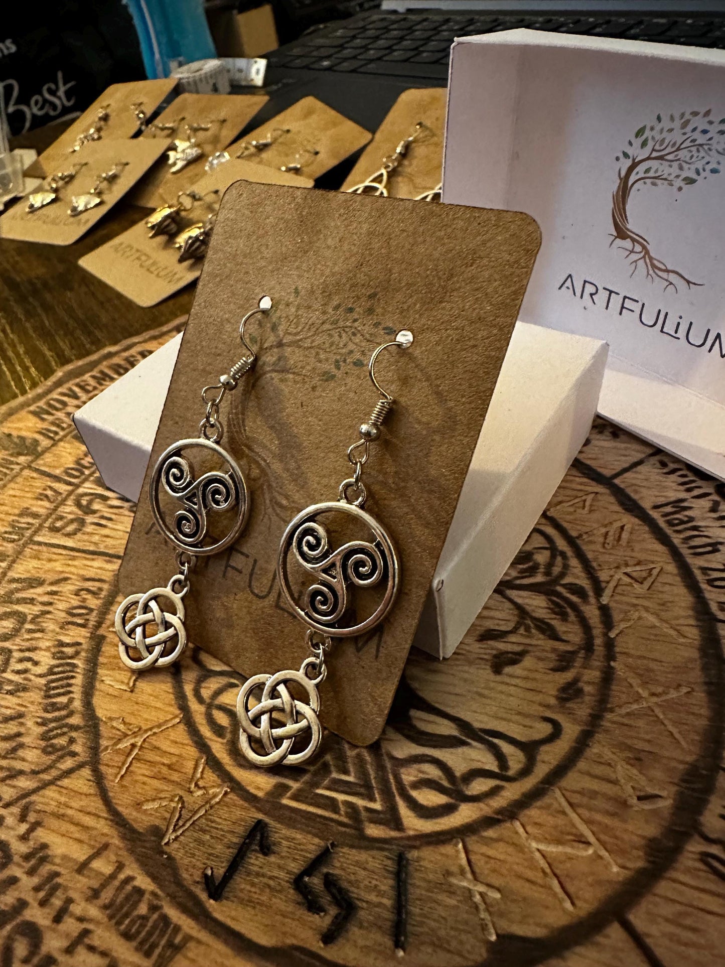 Handmade Triskelion Knot Earrings – Celtic Dangle Jewelry for Sensitive Ears – 1.5” Drop