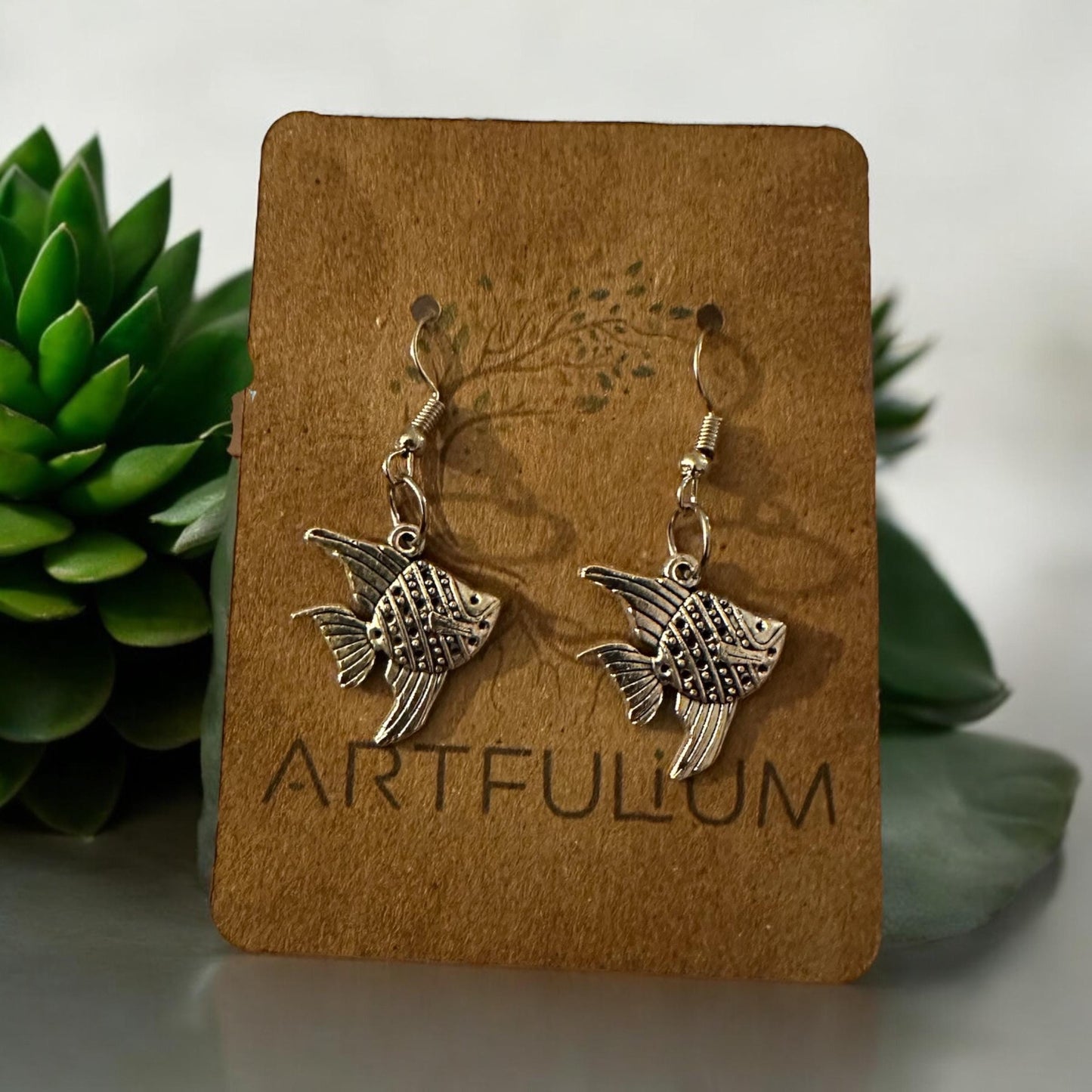 Handmade Angelfish Dangle Earrings – Pewter Jewelry with Hypoallergenic Hooks – Ocean-Inspired Gift for Her