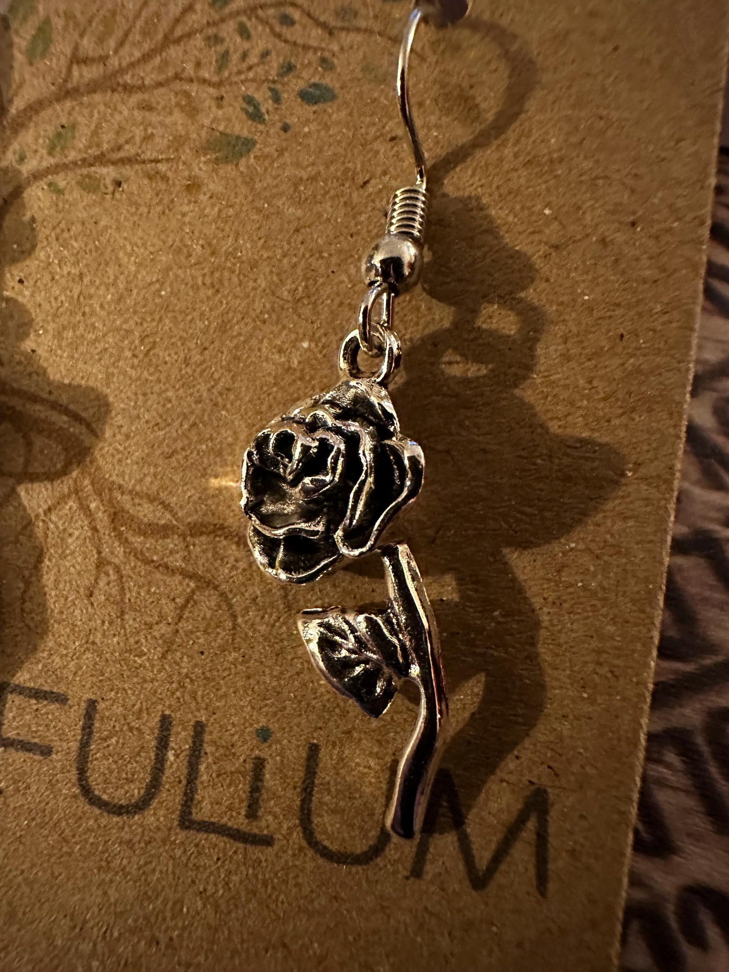Rose Earrings - Zinc Alloy Dangle Earrings on Hypoallergenic Stainless Steel Hooks