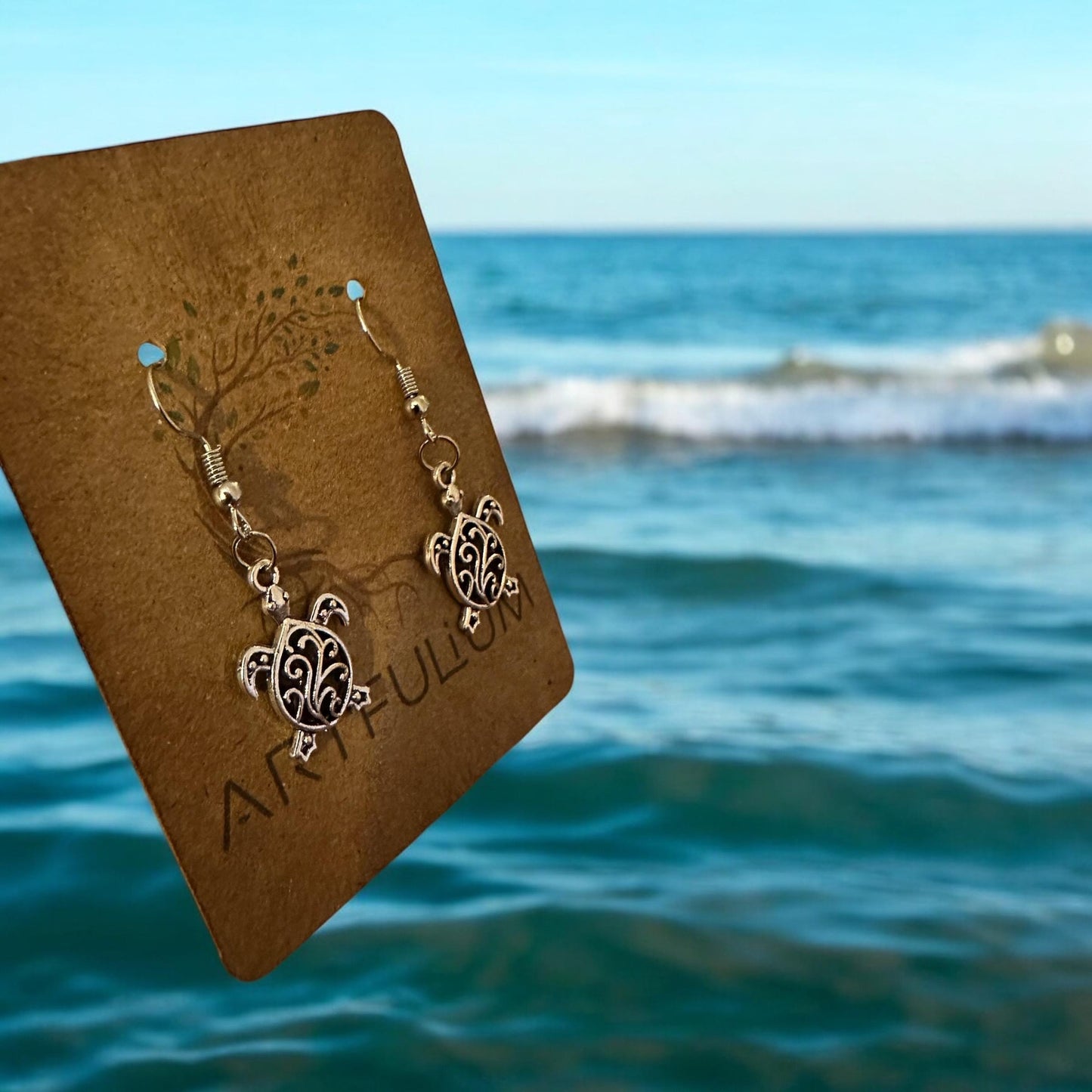 Handmade Sea Turtle Earrings – Pewter Dangle Jewelry for Sensitive Ears – Ocean-Inspired Gift for Her