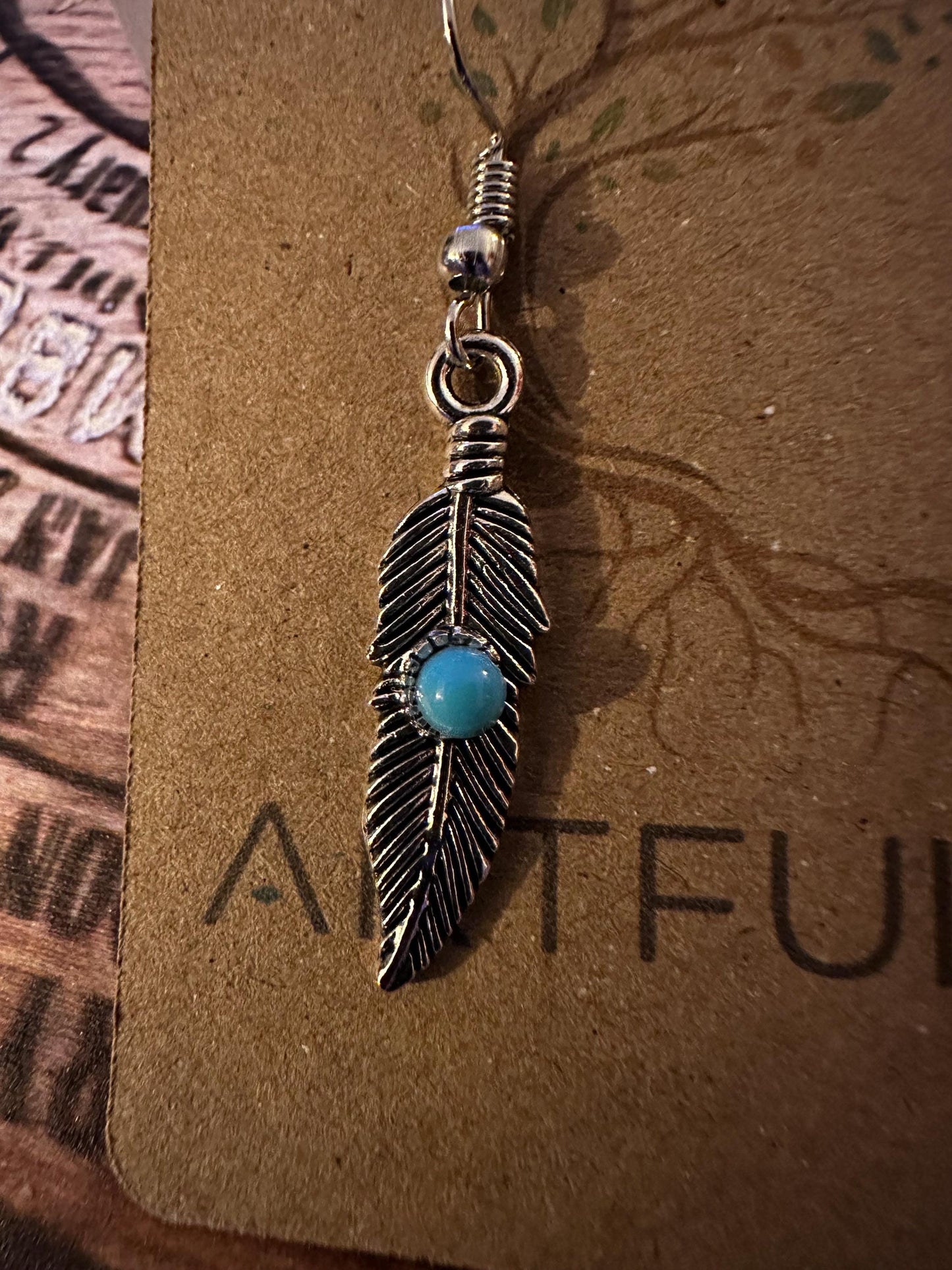 Blue Accent Feather Earrings | Nature-Inspired Hypoallergenic Jewelry