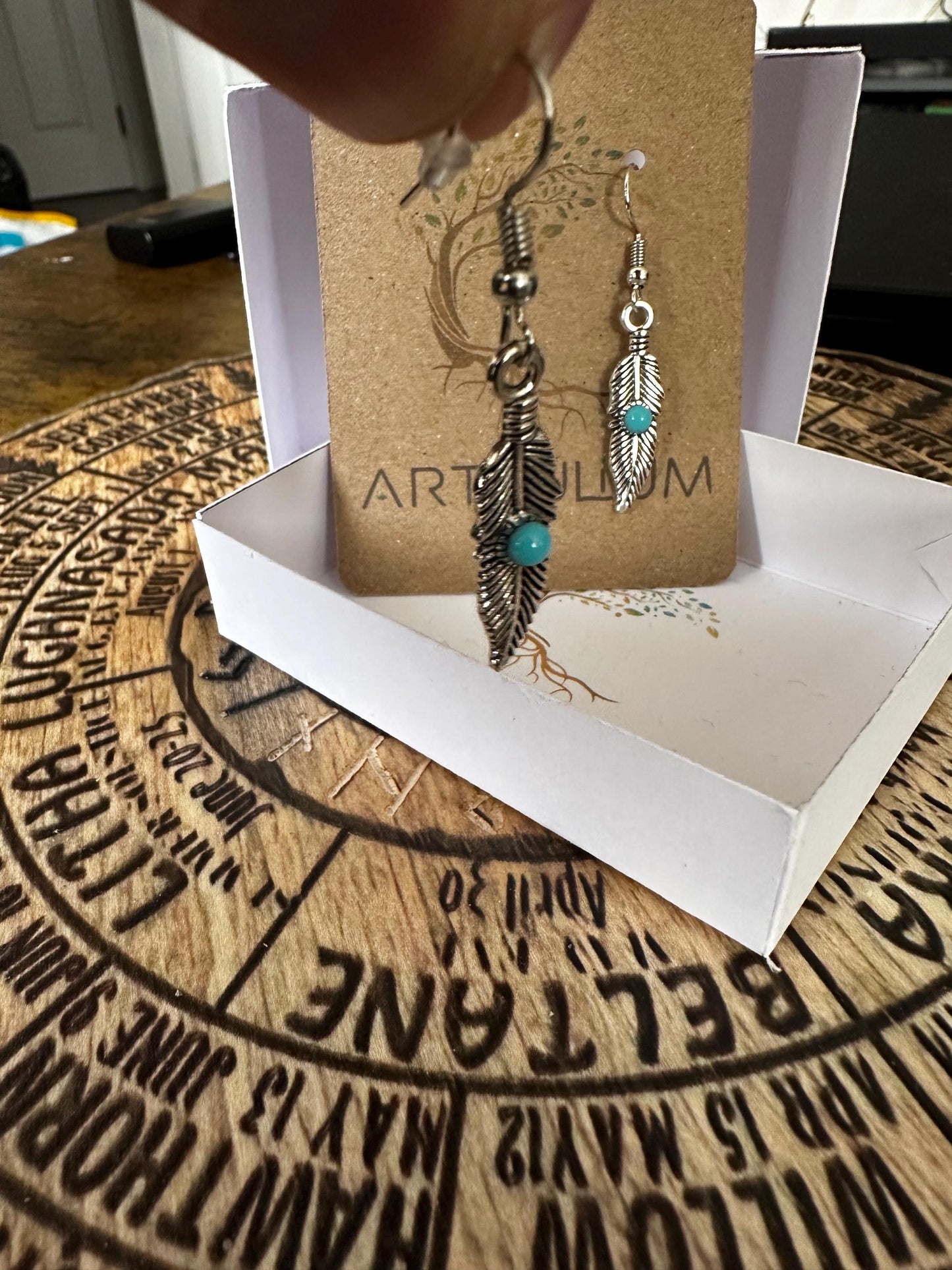 Blue Accent Feather Earrings | Nature-Inspired Hypoallergenic Jewelry