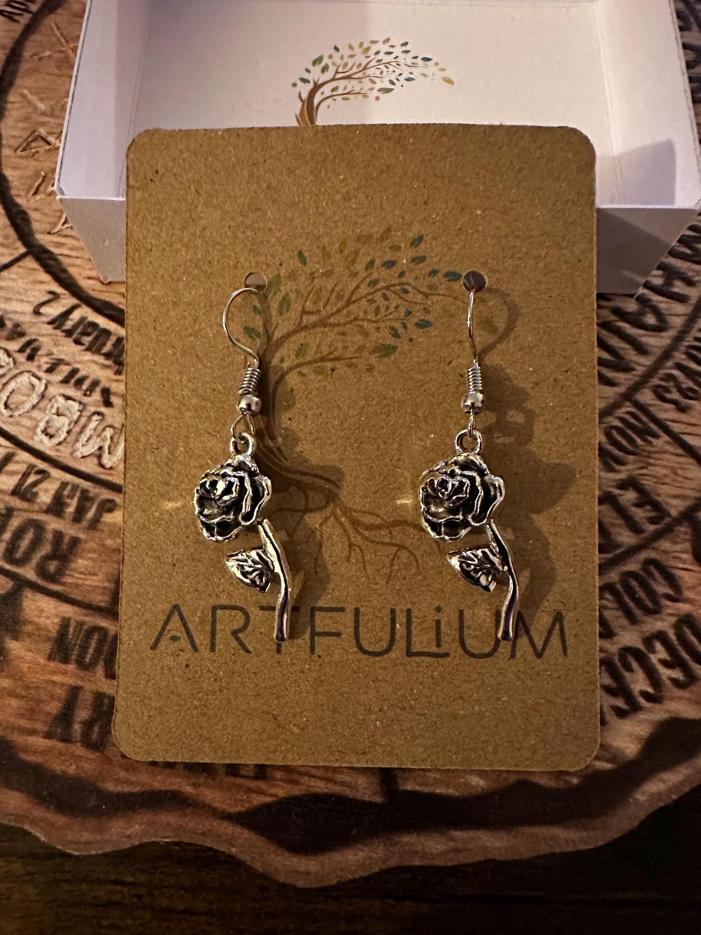 Rose Earrings - Zinc Alloy Dangle Earrings on Hypoallergenic Stainless Steel Hooks