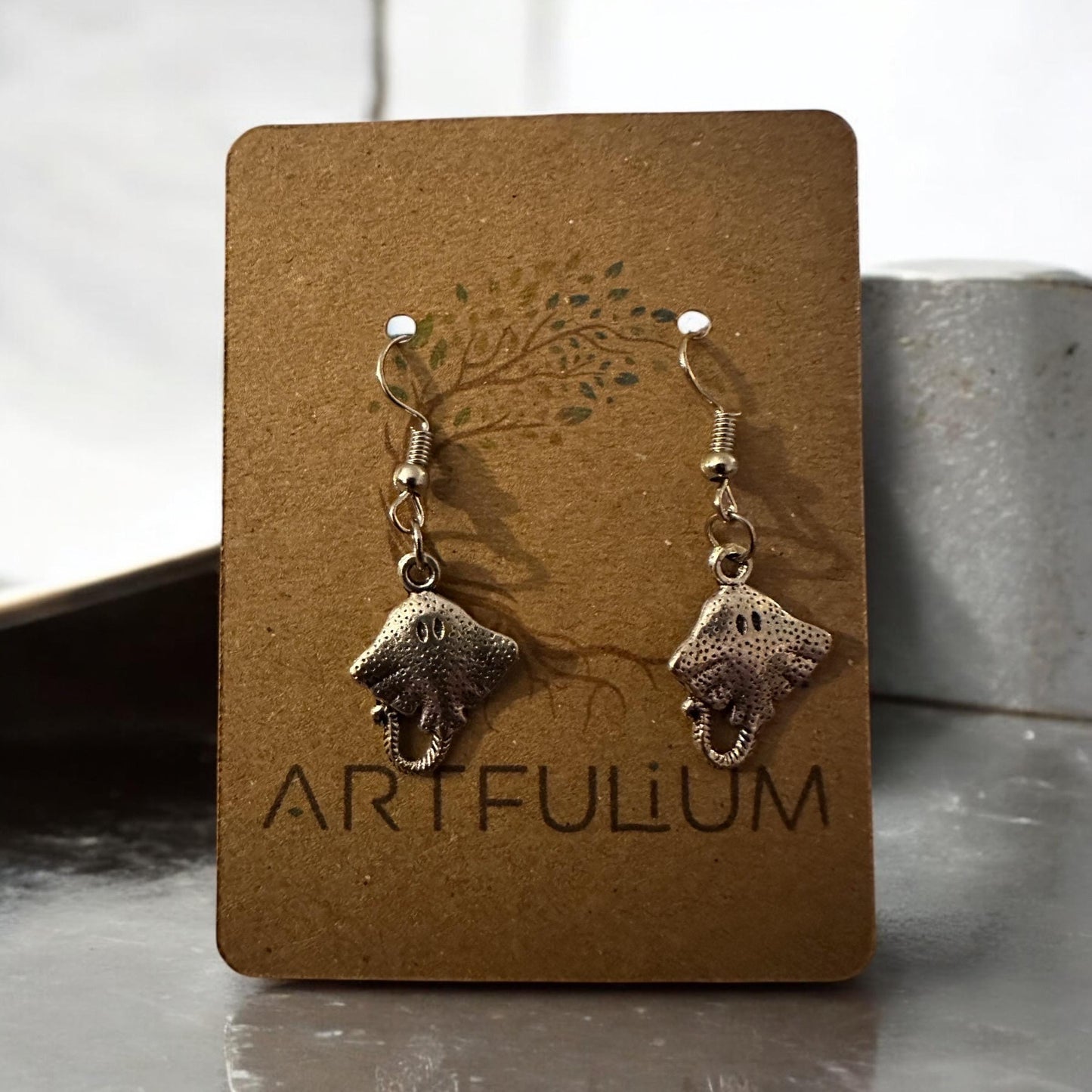 Handmade Manta Ray Earrings – Hypoallergenic Ocean Jewelry with Pewter Accents – Unique Gift for Her