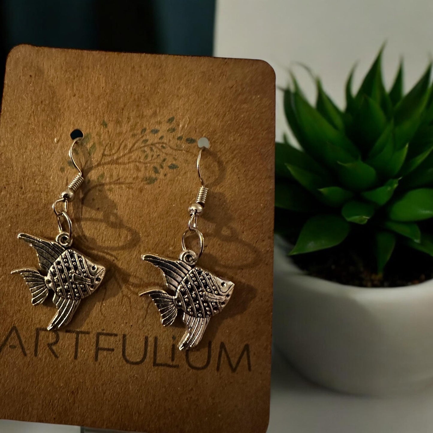 Handmade Angelfish Dangle Earrings – Pewter Jewelry with Hypoallergenic Hooks – Ocean-Inspired Gift for Her