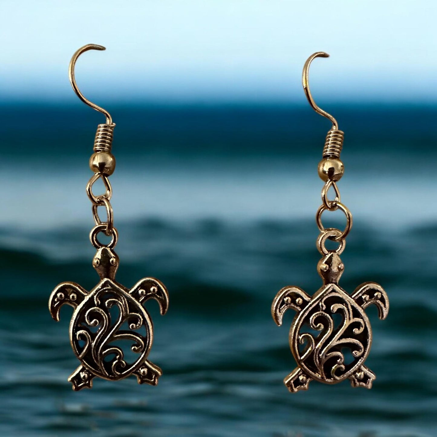 Handmade Sea Turtle Earrings – Pewter Dangle Jewelry for Sensitive Ears – Ocean-Inspired Gift for Her
