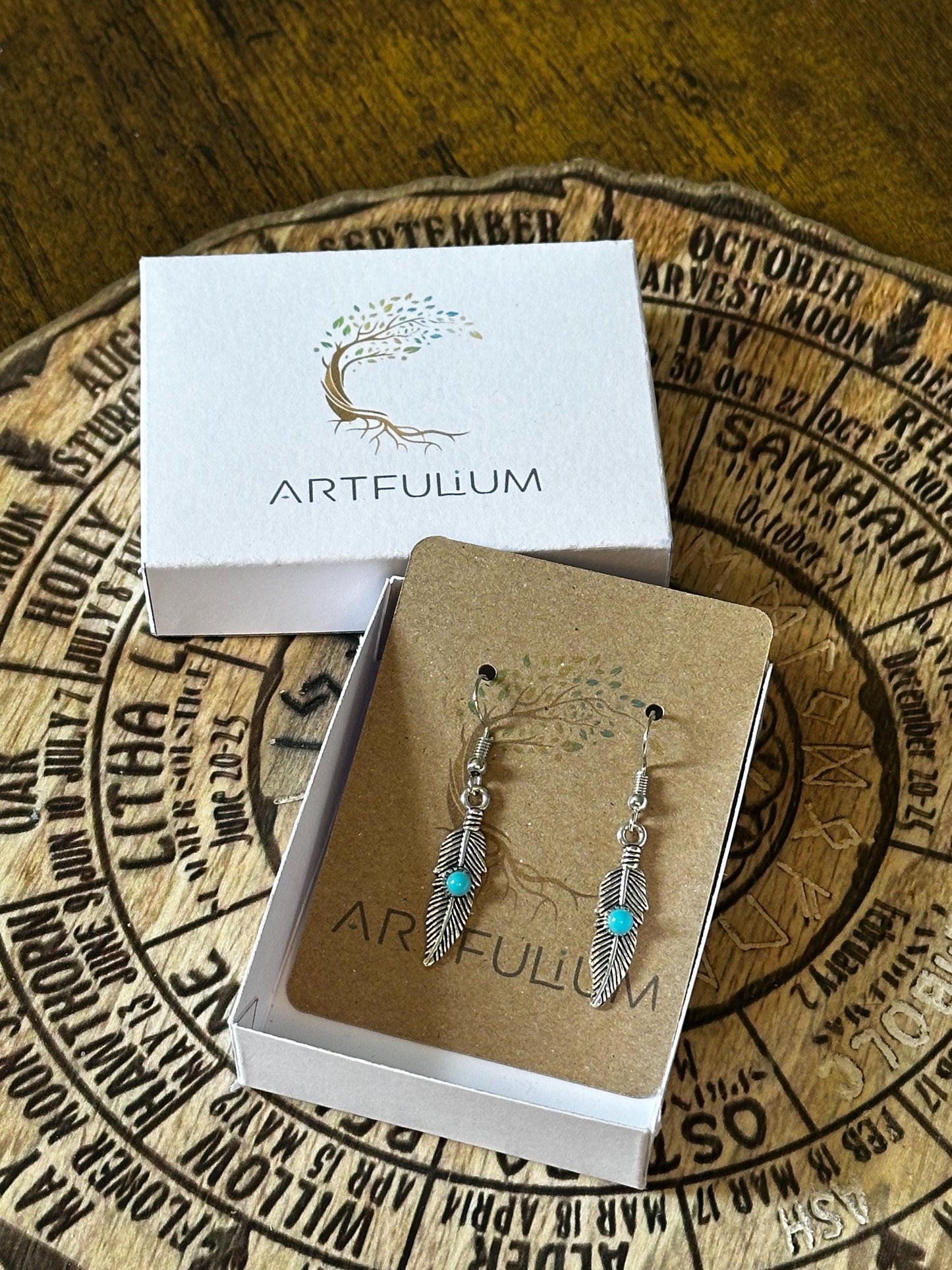 Blue Accent Feather Earrings | Nature-Inspired Hypoallergenic Jewelry