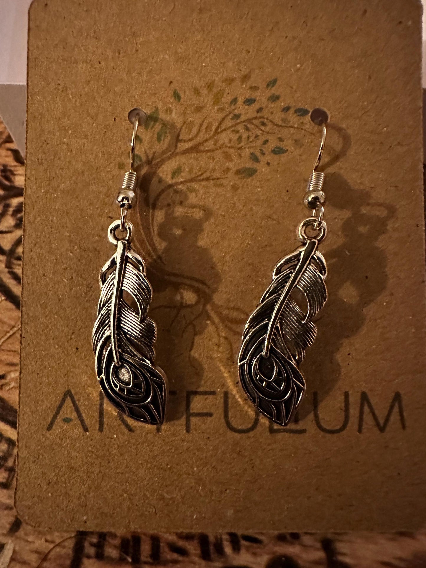Elegant Peacock Feather Dangle Earrings | Metal Art Jewelry
