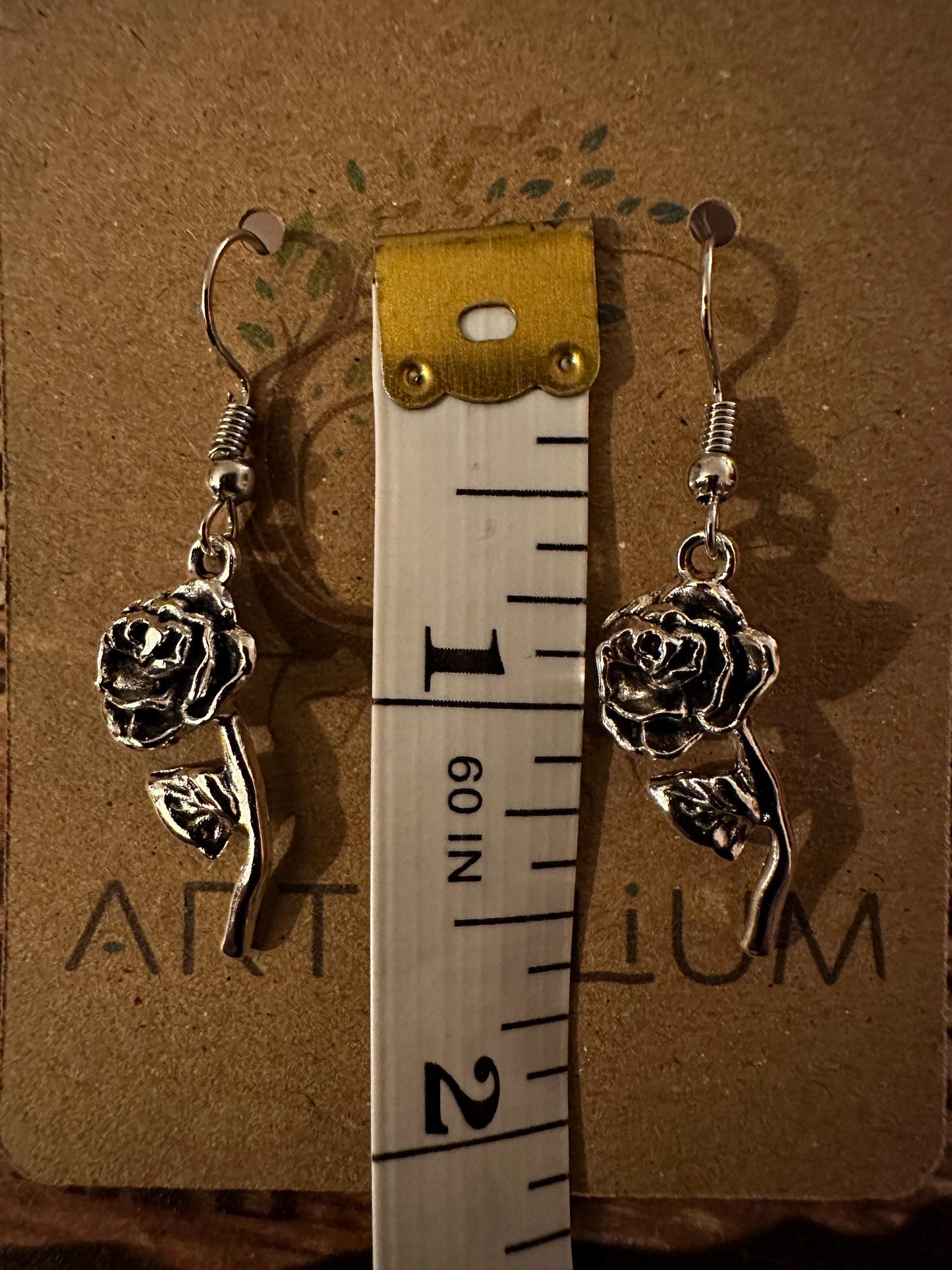 Rose Earrings - Zinc Alloy Dangle Earrings on Hypoallergenic Stainless Steel Hooks