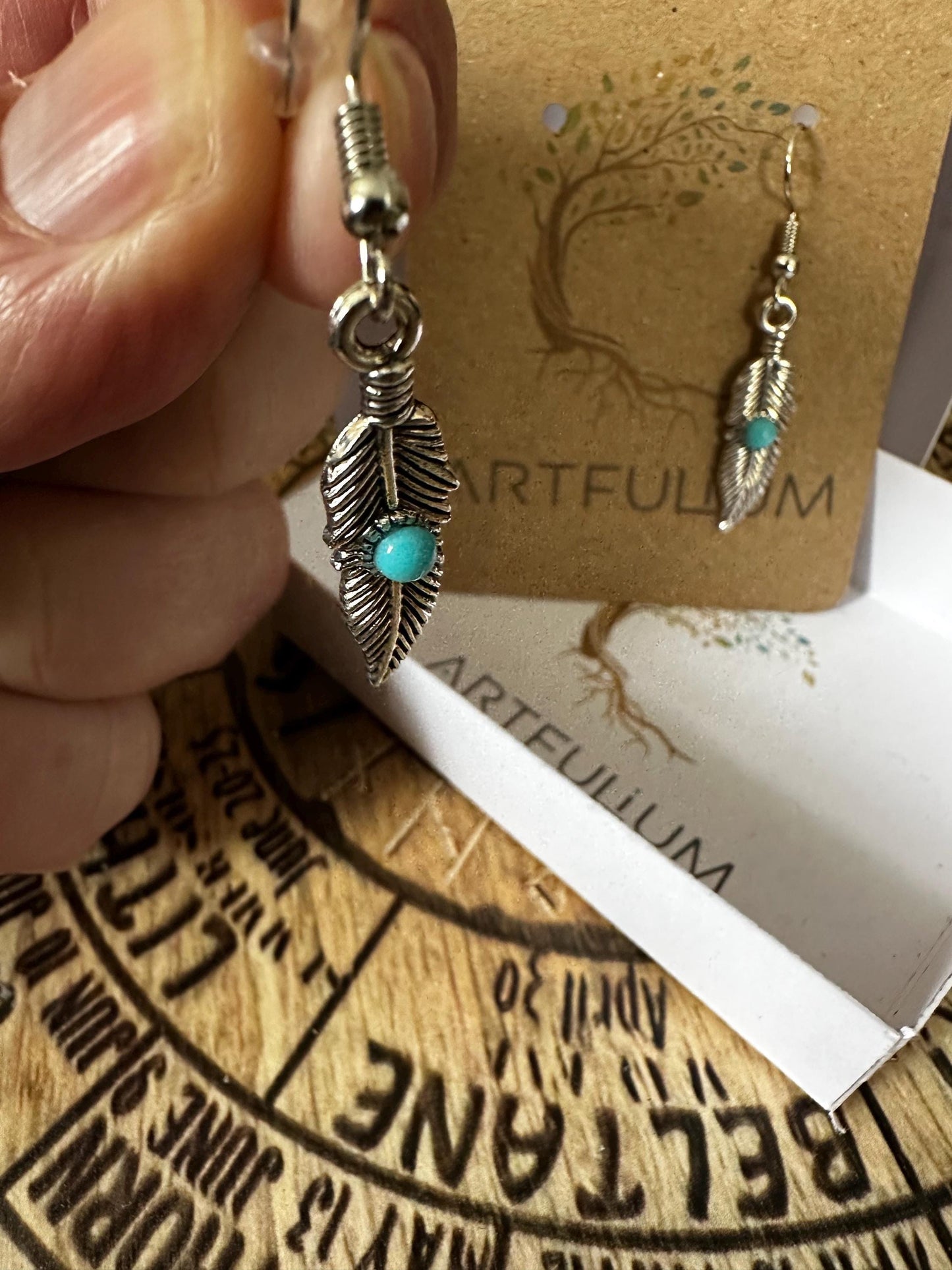Blue Accent Feather Earrings | Nature-Inspired Hypoallergenic Jewelry