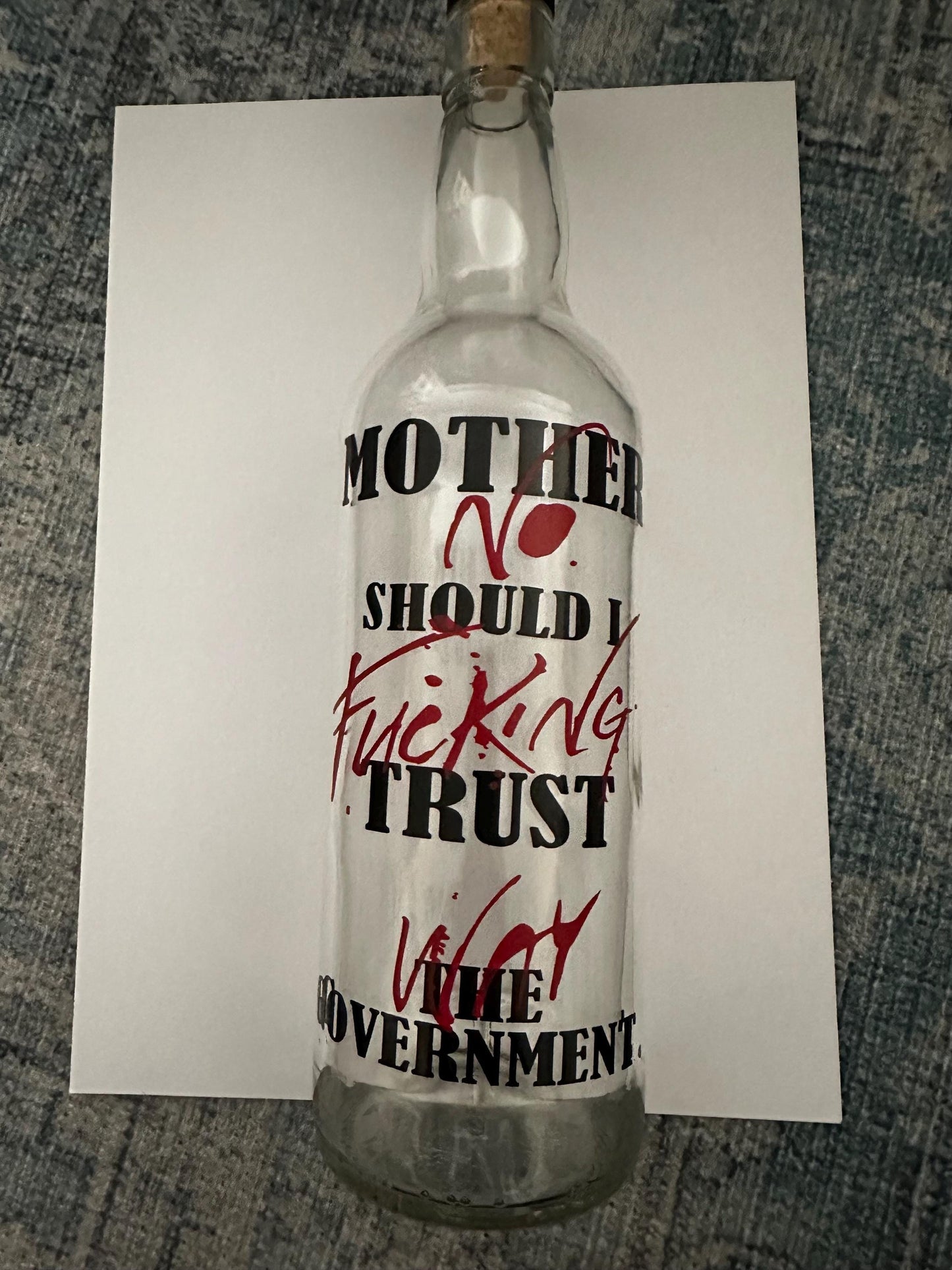 Pink Floyd 'Mother' Lyrics Glass Bottle | Handmade Vinyl Art Decor | Explicit Song Quote Gift for Fans | The Wall Inspired