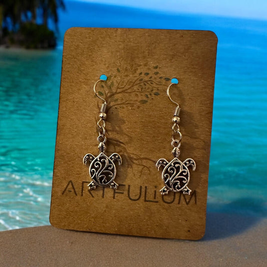 Handmade Sea Turtle Earrings – Pewter Dangle Jewelry for Sensitive Ears – Ocean-Inspired Gift for Her