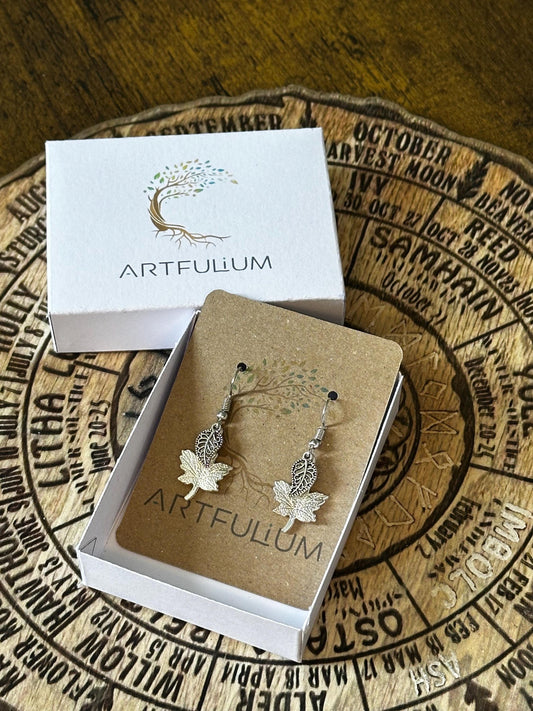 Autumn Oak Leaf Earrings – Hypoallergenic Dangle Jewelry for Sensitive Ears – Pewter Finish Gift for Women