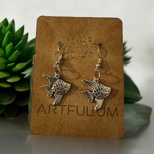 Handmade Angelfish Dangle Earrings – Pewter Jewelry with Hypoallergenic Hooks – Ocean-Inspired Gift for Her