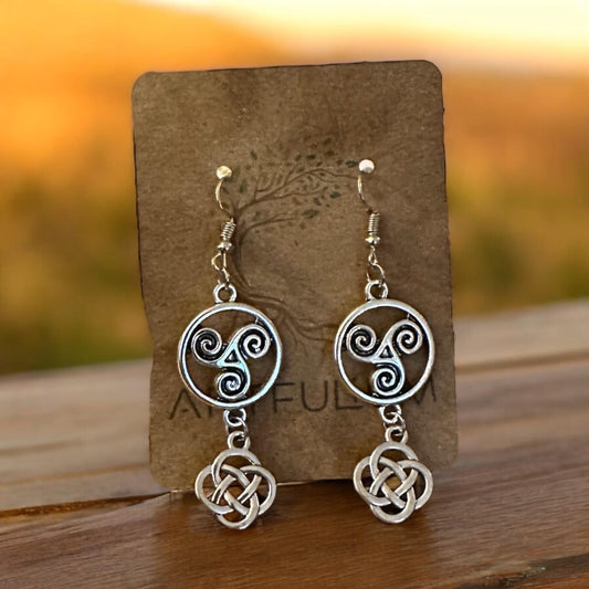 Handmade Triskelion Knot Earrings – Celtic Dangle Jewelry for Sensitive Ears – 1.5” Drop