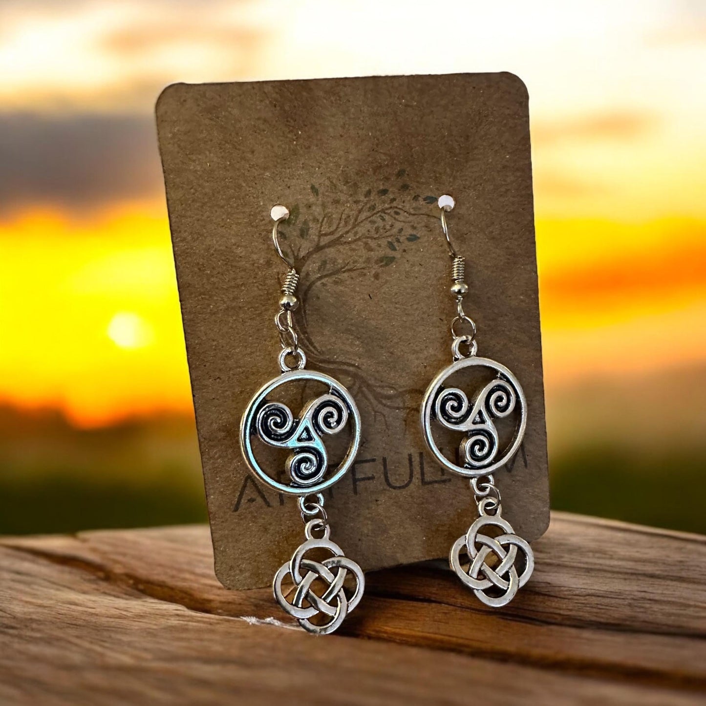 Handmade Triskelion Knot Earrings – Celtic Dangle Jewelry for Sensitive Ears – 1.5” Drop