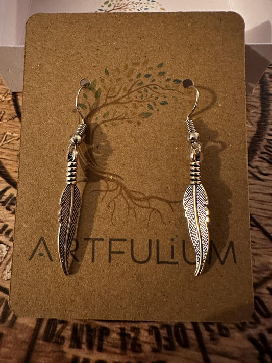 Delicate Single Feather Dangle Earrings | Nature-Inspired Jewelry